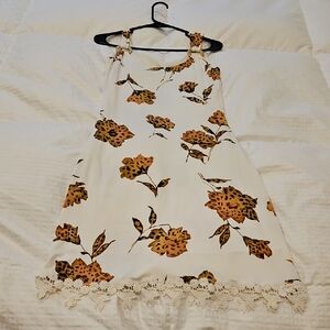 Floral Midi Dress with Lace Trim